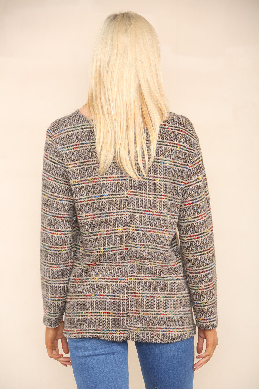 COLOUR FLECK STRIPE YARN KNIT JUMPER STONE