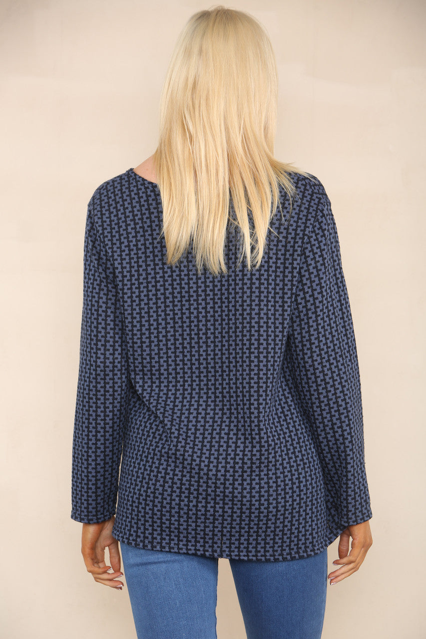 VERTICAL PATTERN YARN KNIT JUMPER DENIM