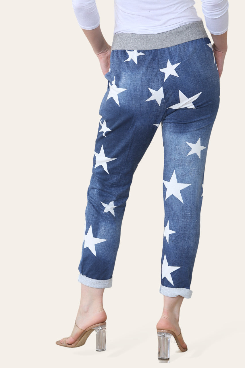 JOGGINGBROEK MET STERRENPRINT - DENIM