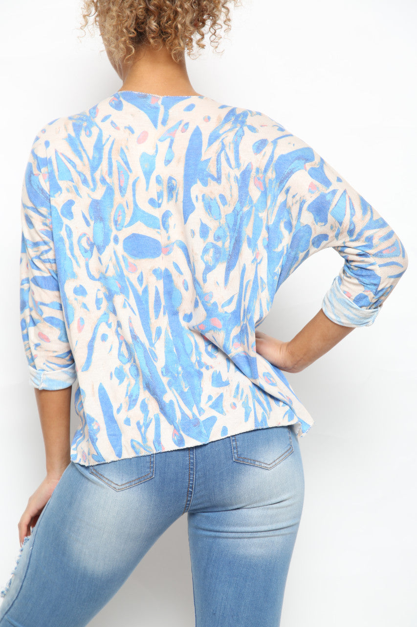 Dames Watercolour Verfprint Top Blauw
