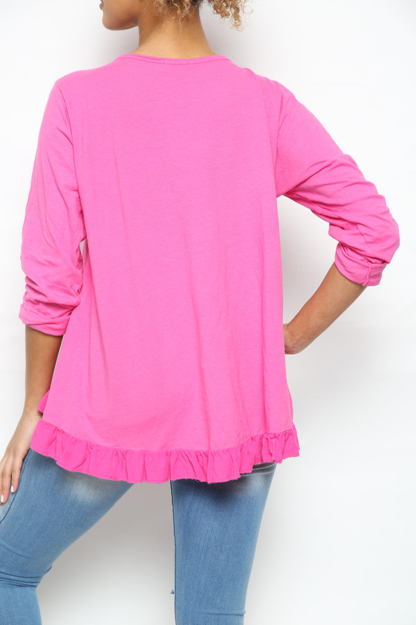 Dames Top met Ditzy Folie Vlinderprint Cerise