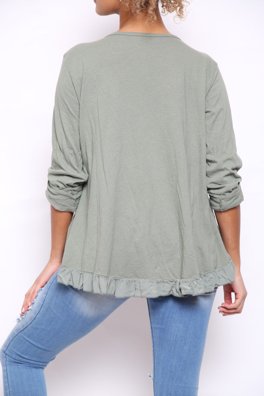 Ladies Ditsy Foil Butterfly Print Top Khaki