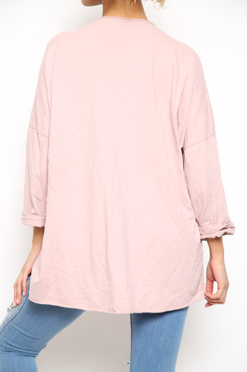 Ladies Star Graphic Sweatshirt Top Dusty Pink