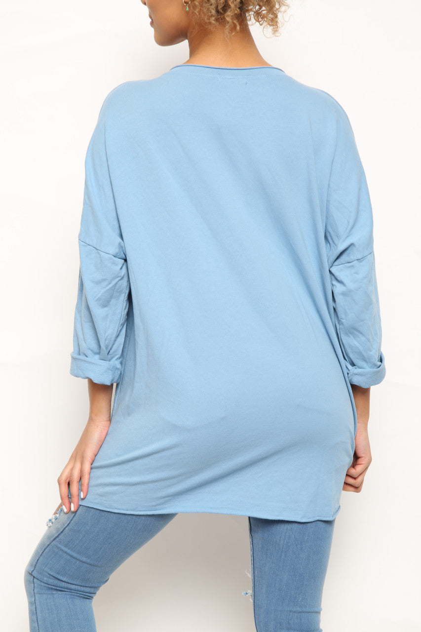 Ladies Star Graphic Sweatshirt Top Denim