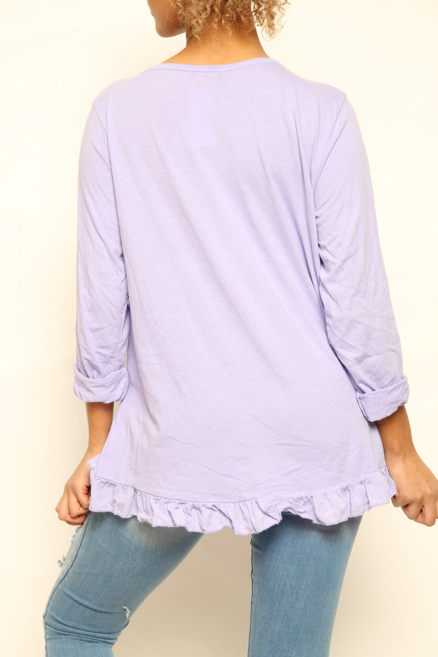 Ladies Ditsy Foil Butterfly Print Top Purple