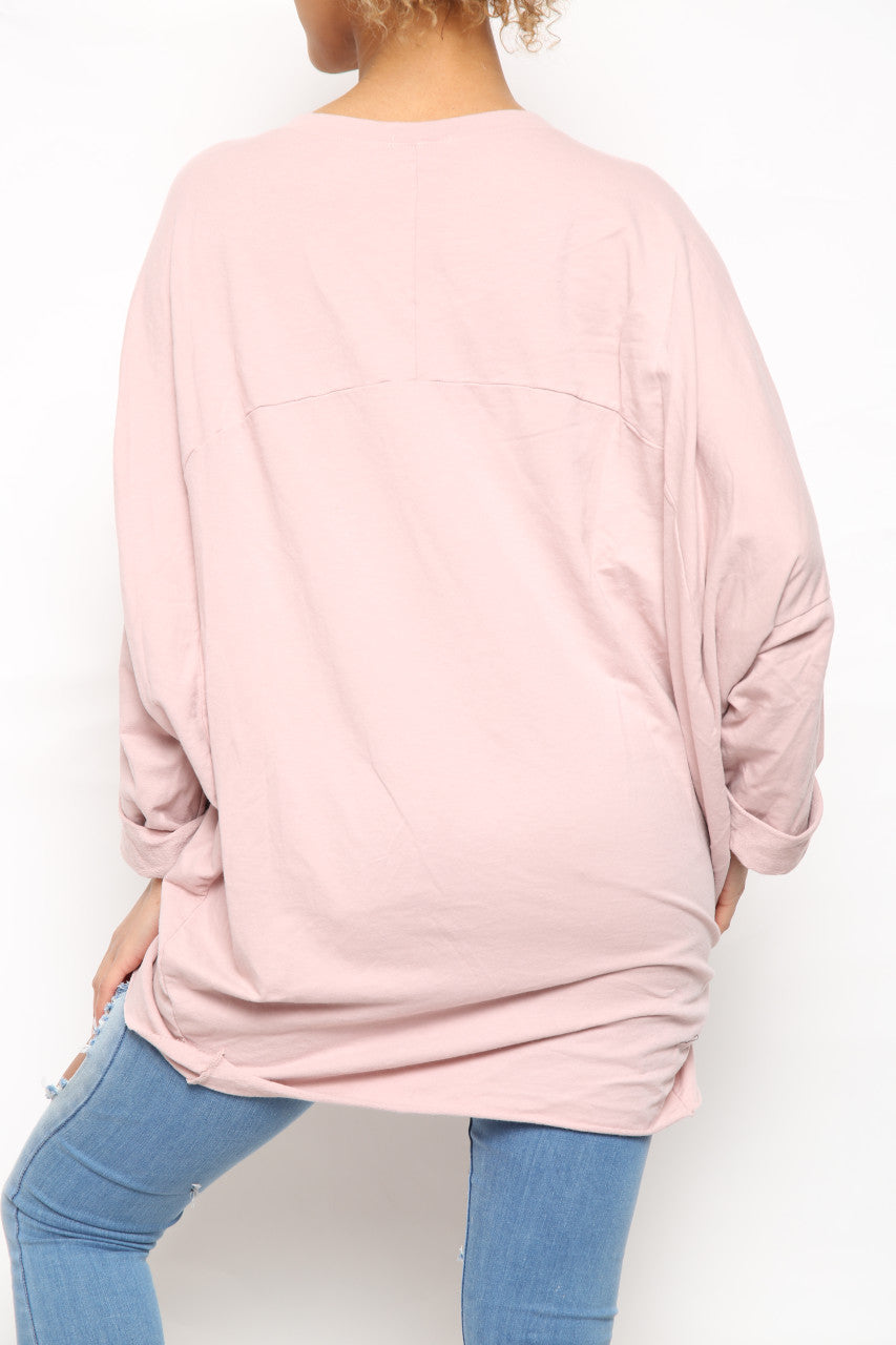 Dames Folie Hart Kras Grafische Sweatshirt Top Roze