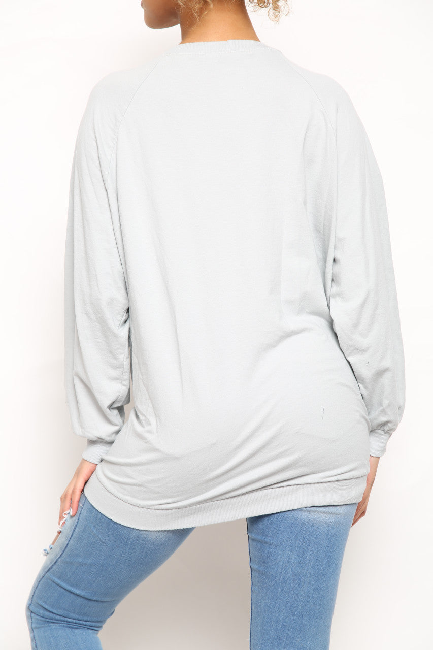 Ladies Foil Circle Scratch Graphic Sweatshirt Top Grey
