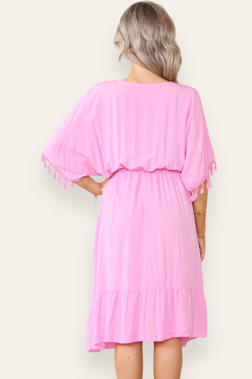 ROPE TASSEL DETAIL MIDI DRESS PINK