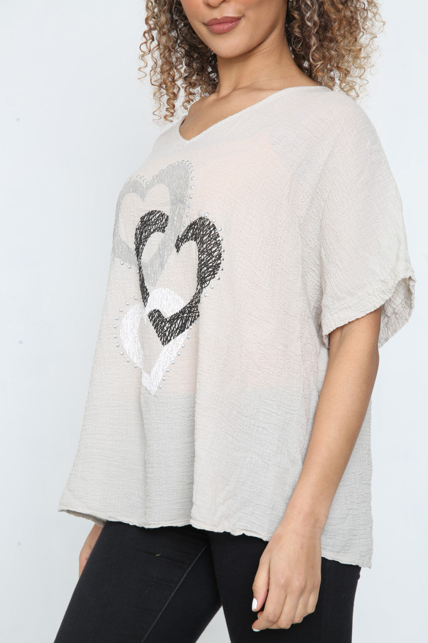 Dames Top met Hartjesketting Steentjes