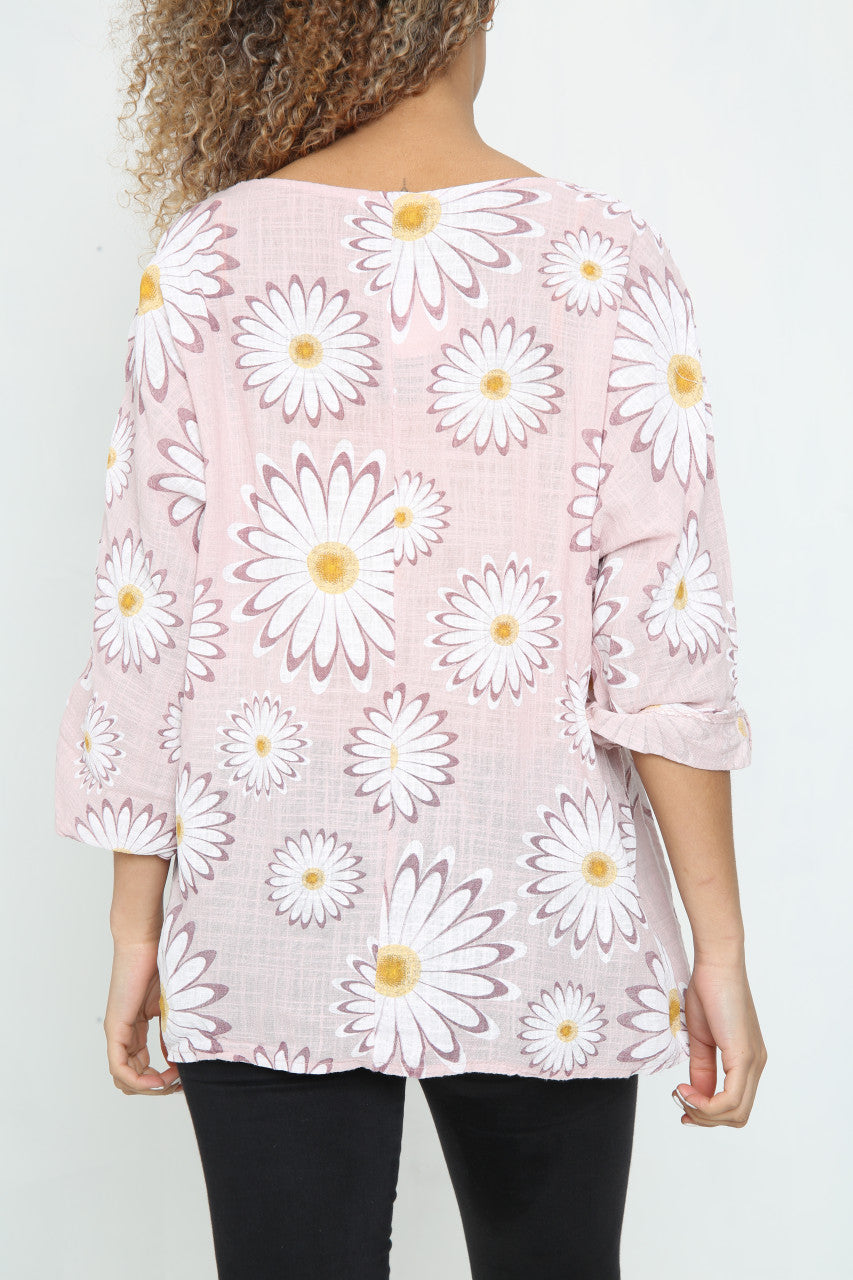 Dames Top met Madeliefjesprint Dusty Roze