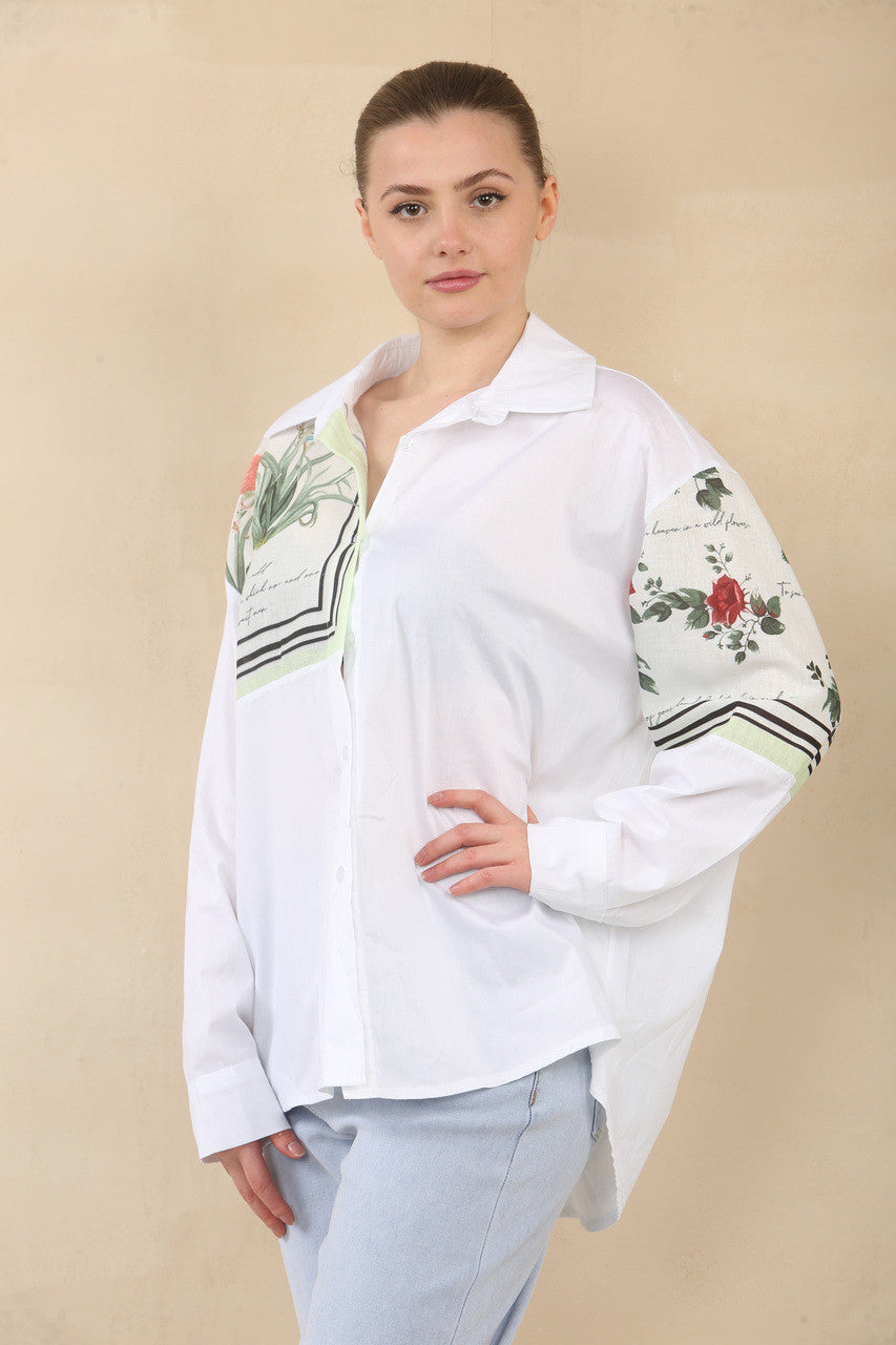 FLORAL PATCHWORK SHIRT BLOUSE TOP - GROENE RAND