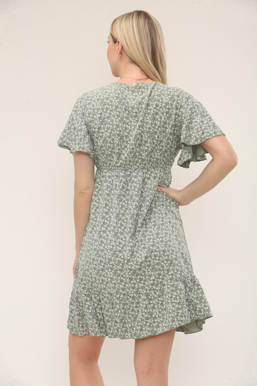 OVERGOOIJURK MET BLOEMENPRINT EN KNOPENSLUITING - KHAKI