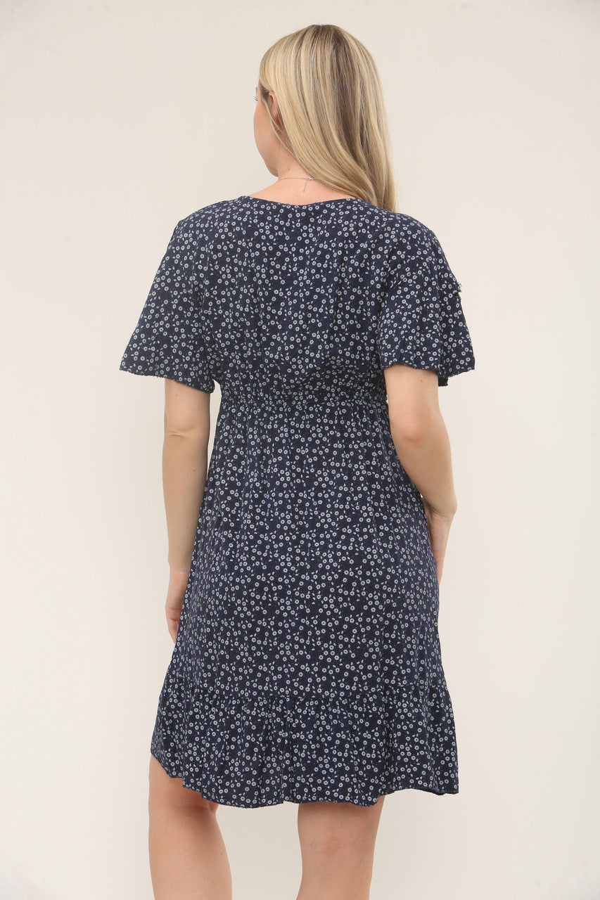 JURK MET BLOEMENPRINT EN KNOPENSLUITING - NAVY