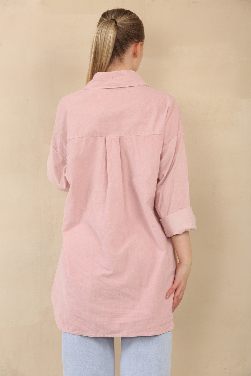 CORDUROY OVERHEMD MET HARTJESSTEMPEL OP ZAK - DUSTY PINK