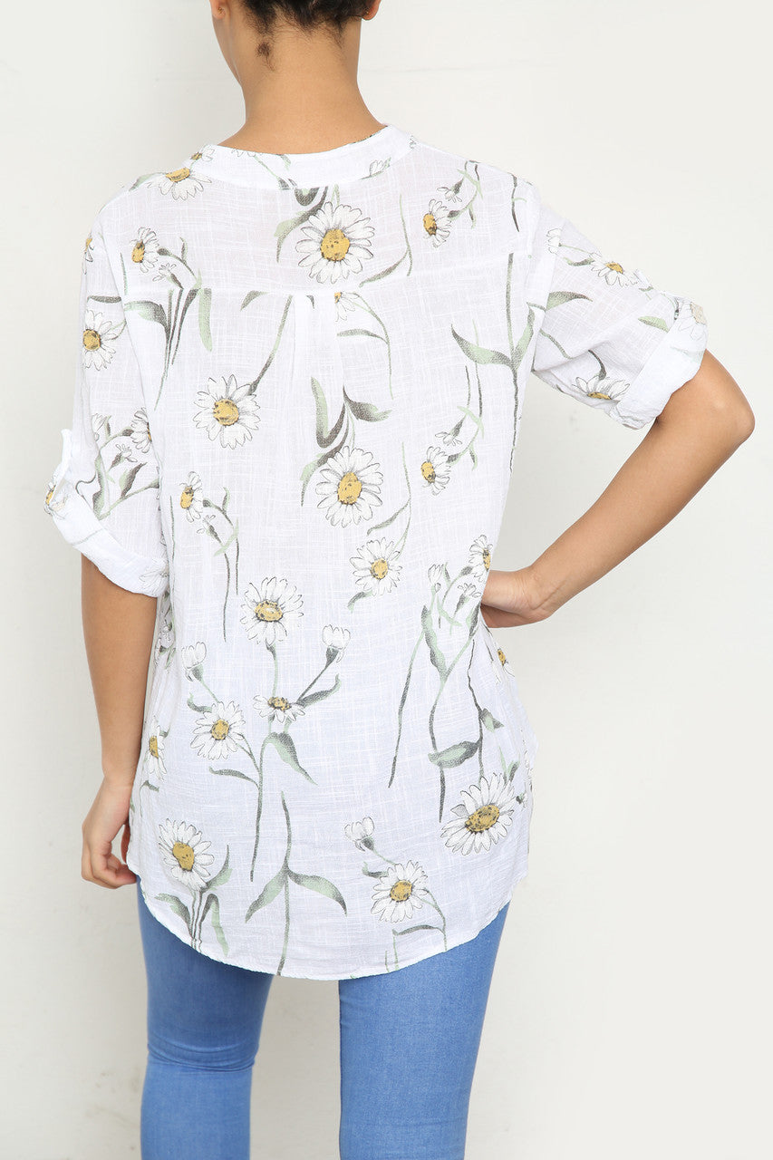 DAISY BLOEMENMIX GRANDAD OVERHEMD BLOUSE WIT