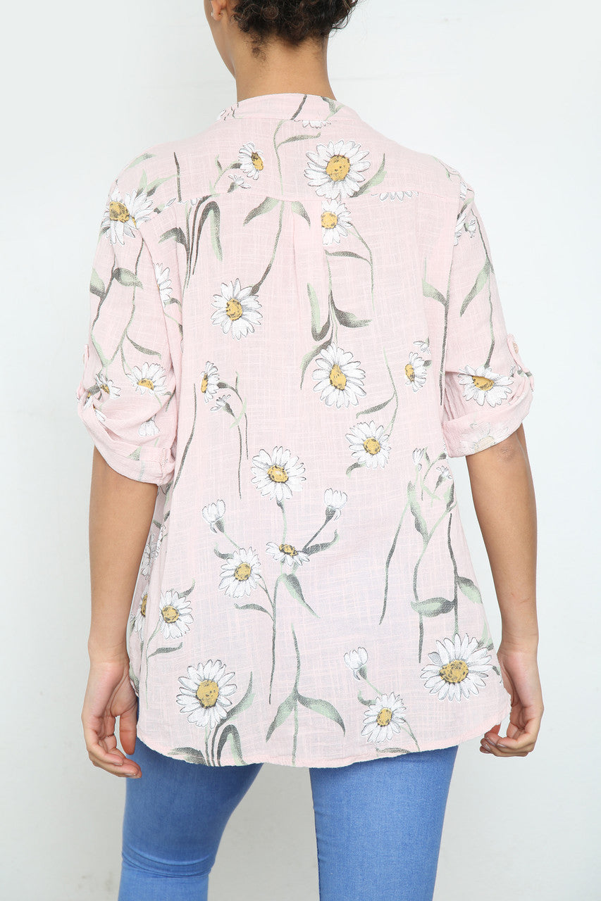 BLOUSE MET DAISY BLOEMENPRINT EN GROTE KRAAG DUSTY ROZE