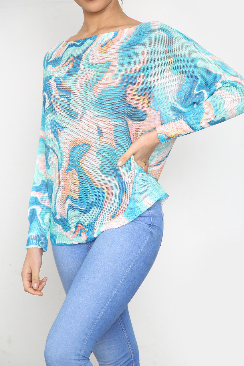 Ladies Watercolour Pint Knitted Top Green