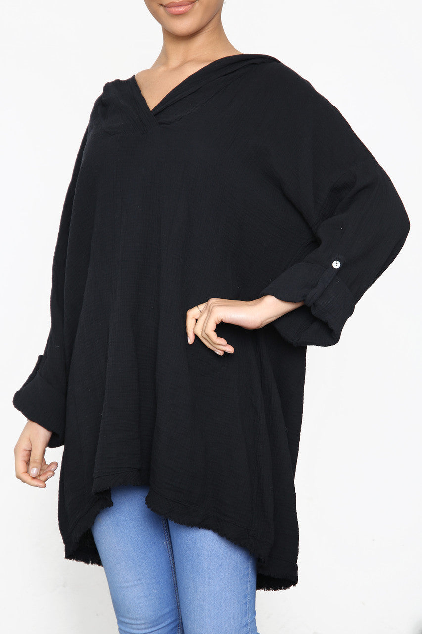 Ladies Hooded Plain Top Black