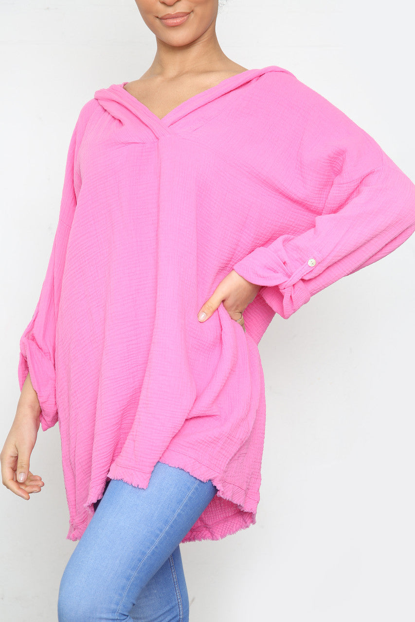 Dames Hoodie Effen Cerise