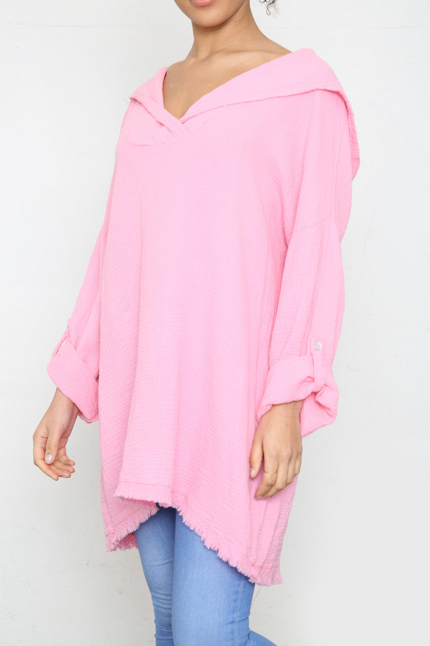 Ladies Hooded Plain Top Pink