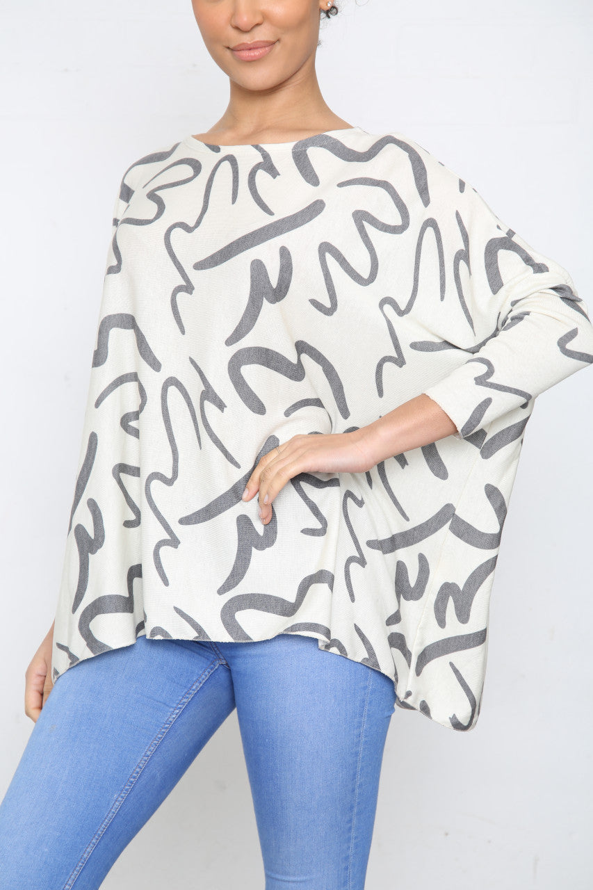 Dames Squiggle Print Fijn Gebreide Top Crème