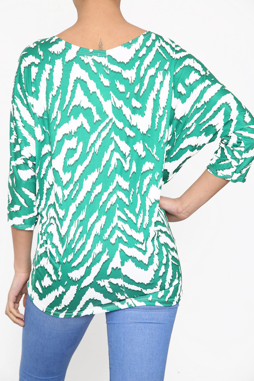 Dames Top met Vleermuismouwen en Dierenprint Groen
