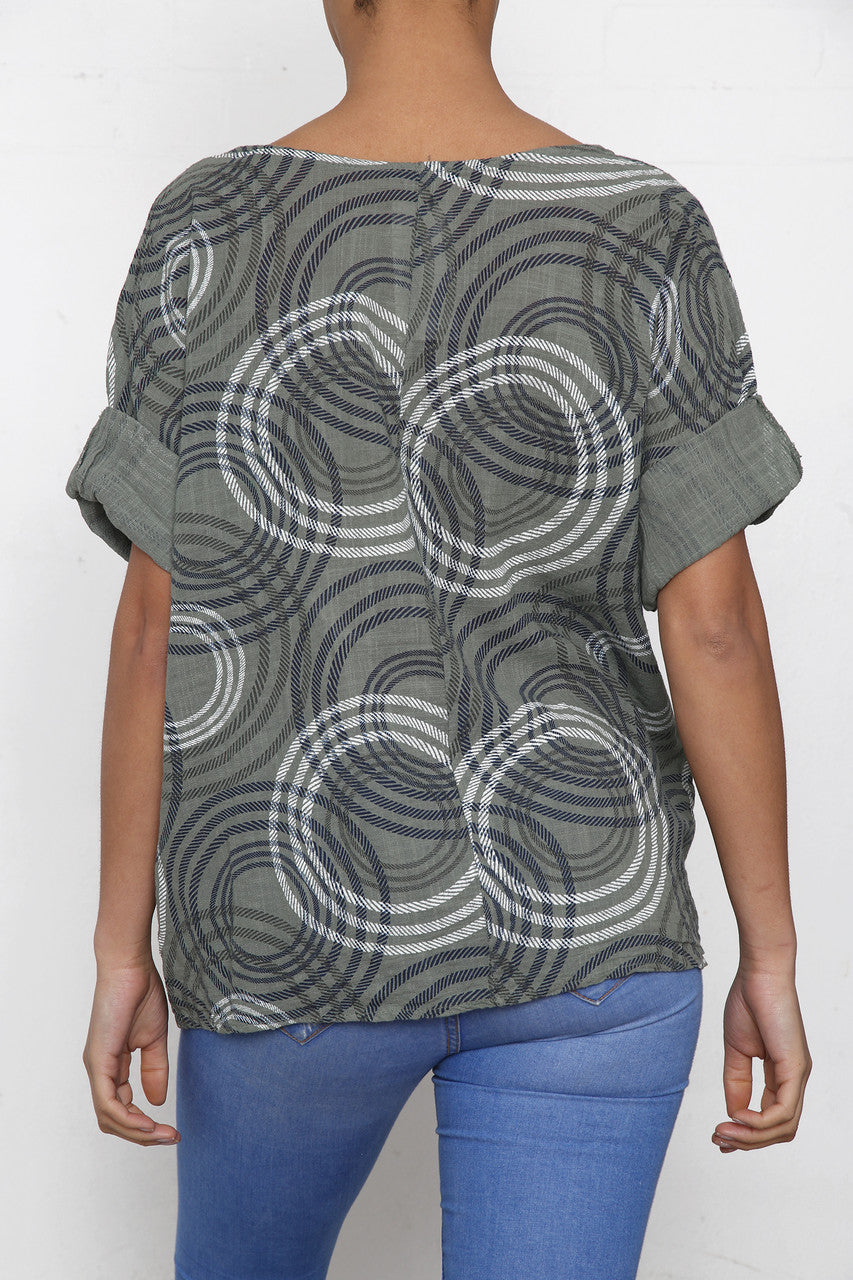 Ladies Circle Ripple Print Box Top Khaki