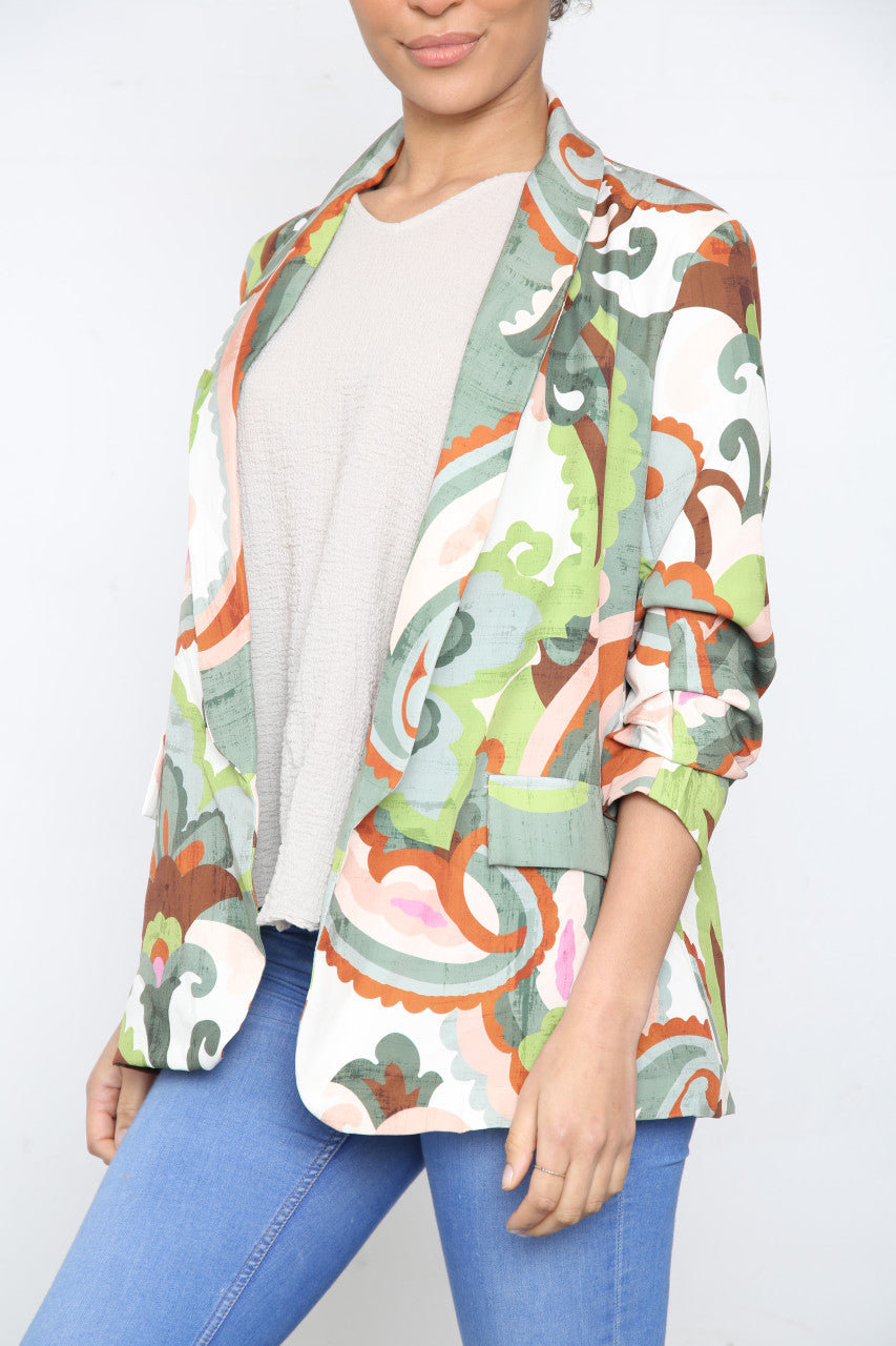 Dames Retro Print Blazer Jas Kaki