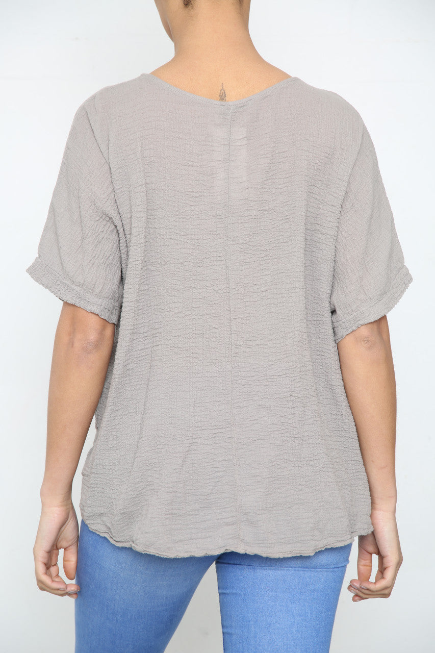 Ladies Plain Crepe Style Top Taupe