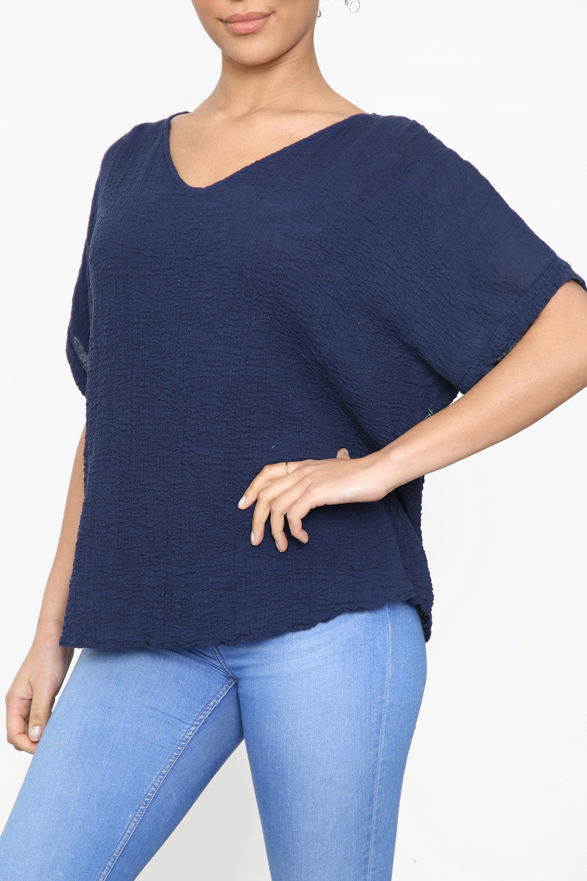Dames Top Eenvoudig Crêpe Stijl Marine
