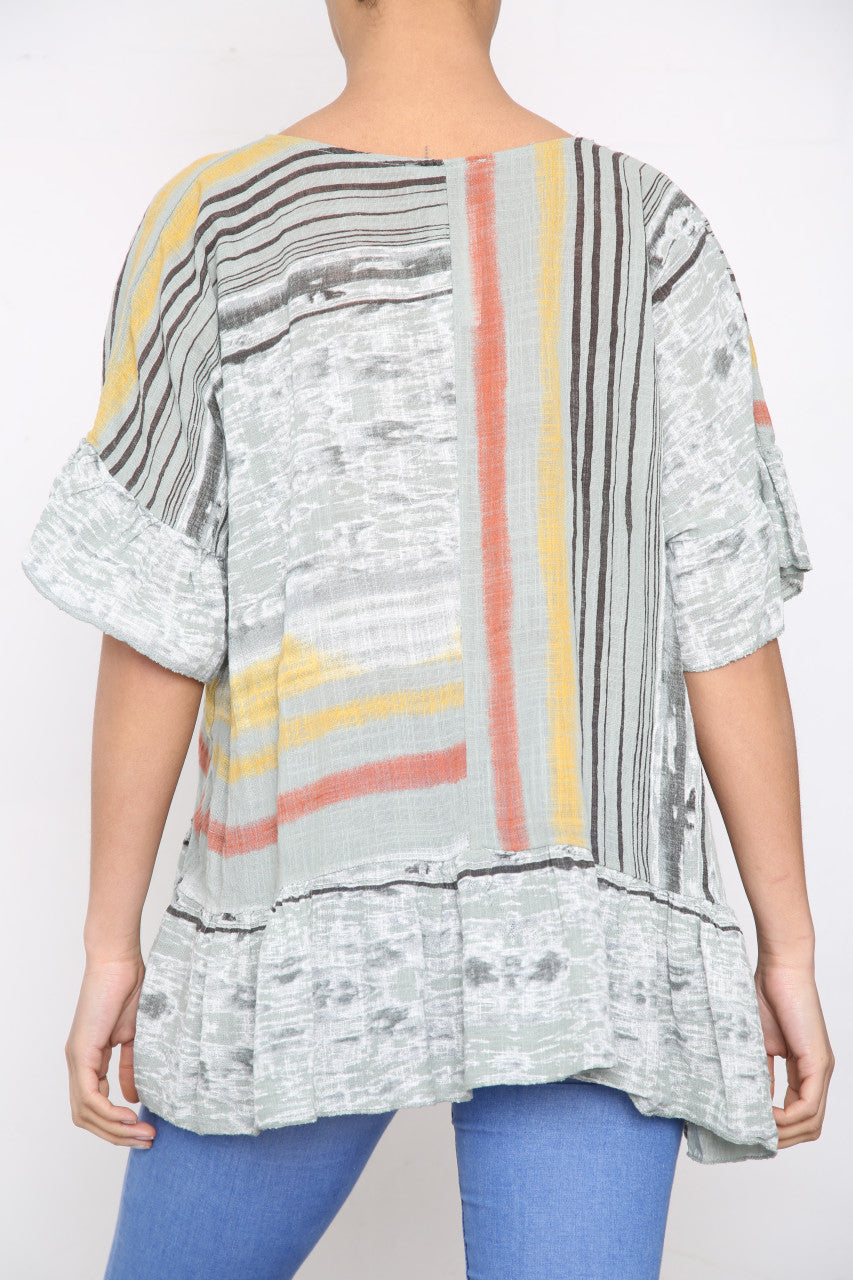 Ladies Colourful Stripes Floaty Top Khaki