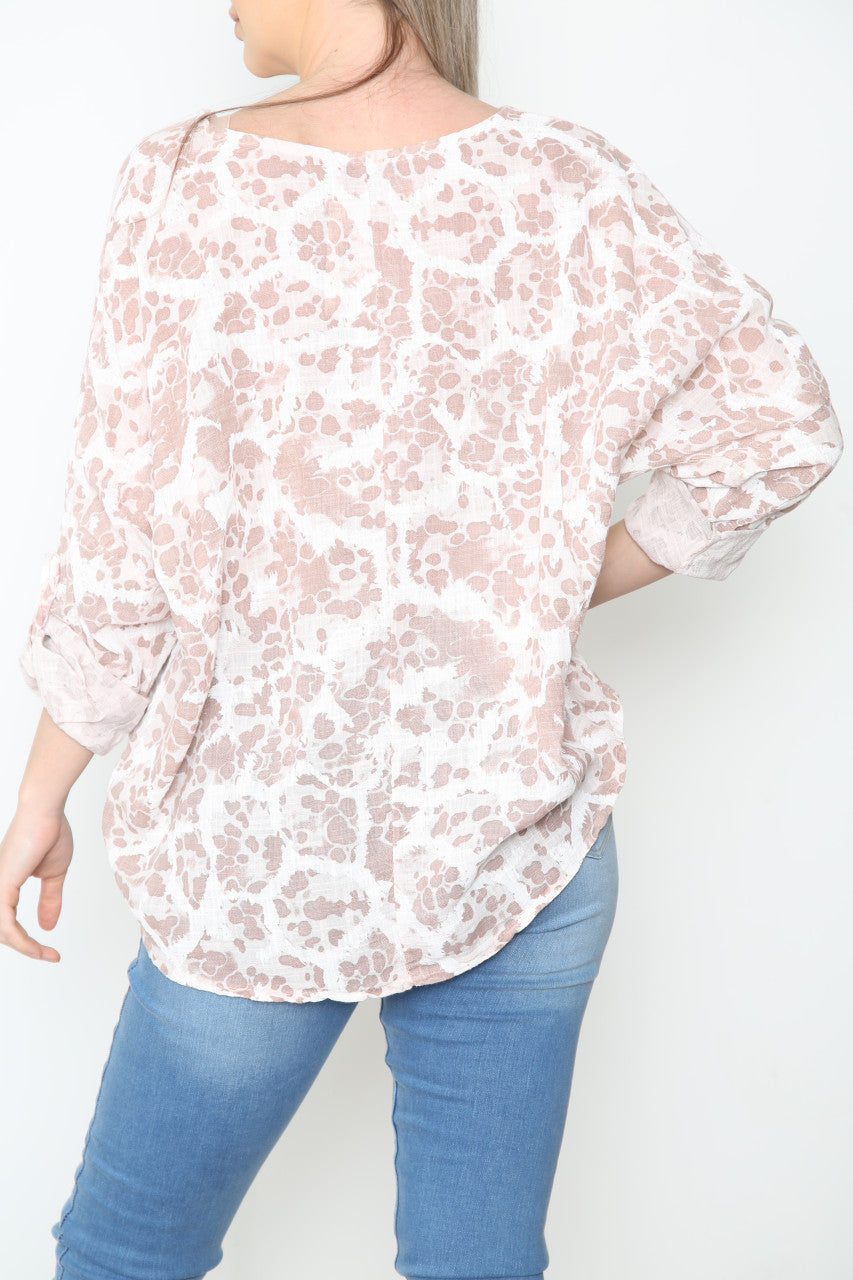 Ladies Pebble Print Top Dusty Pink