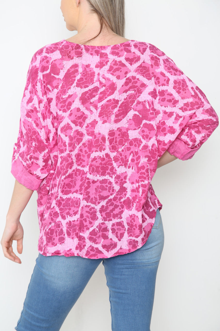 Ladies Pebble Print Top Cerise