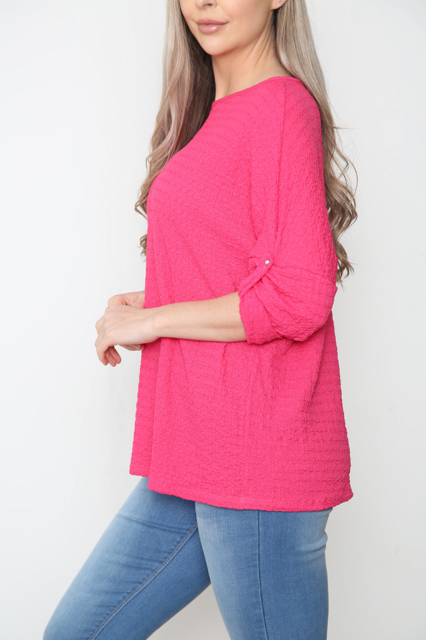 Ladies Crepe Roll Sleeve Top Cerise