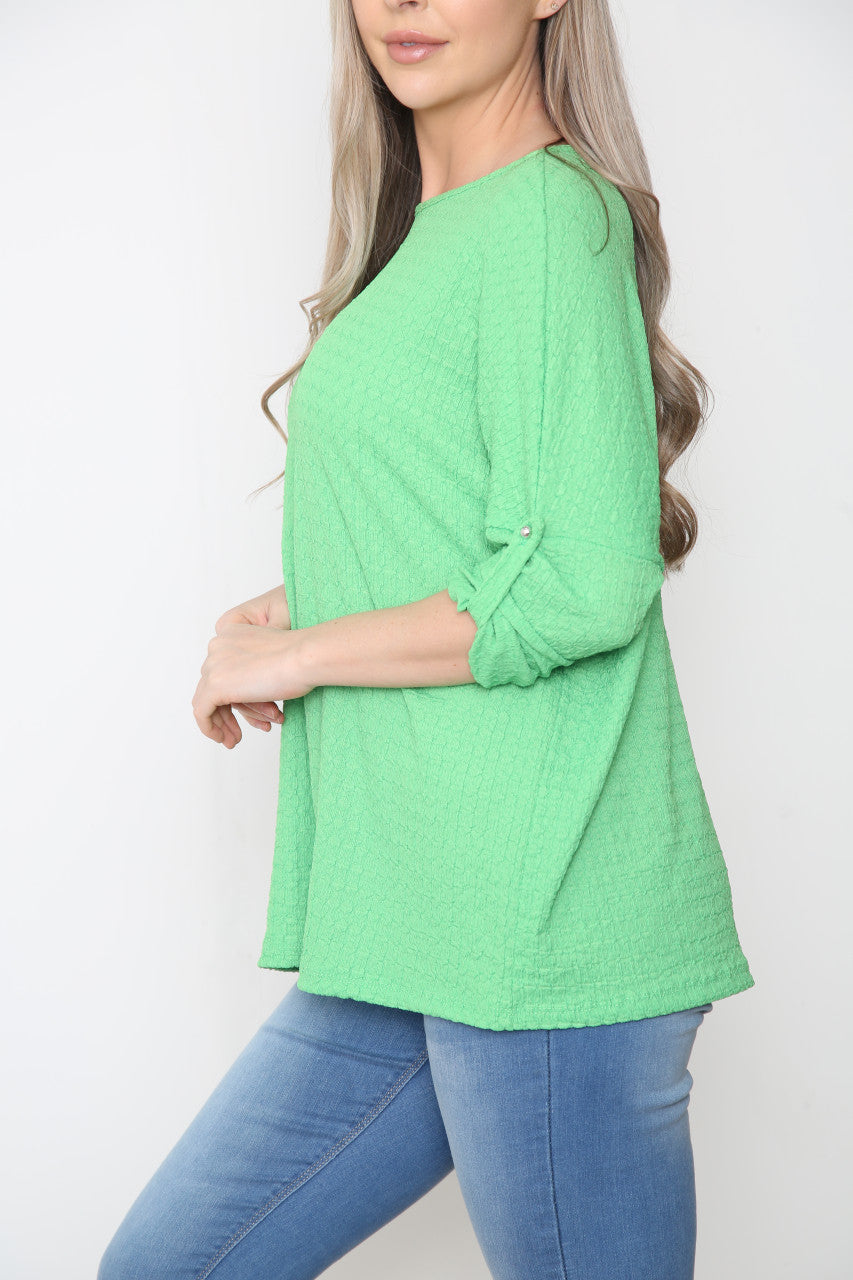 Dames Crêpe Top Met Oprolmouw Groen