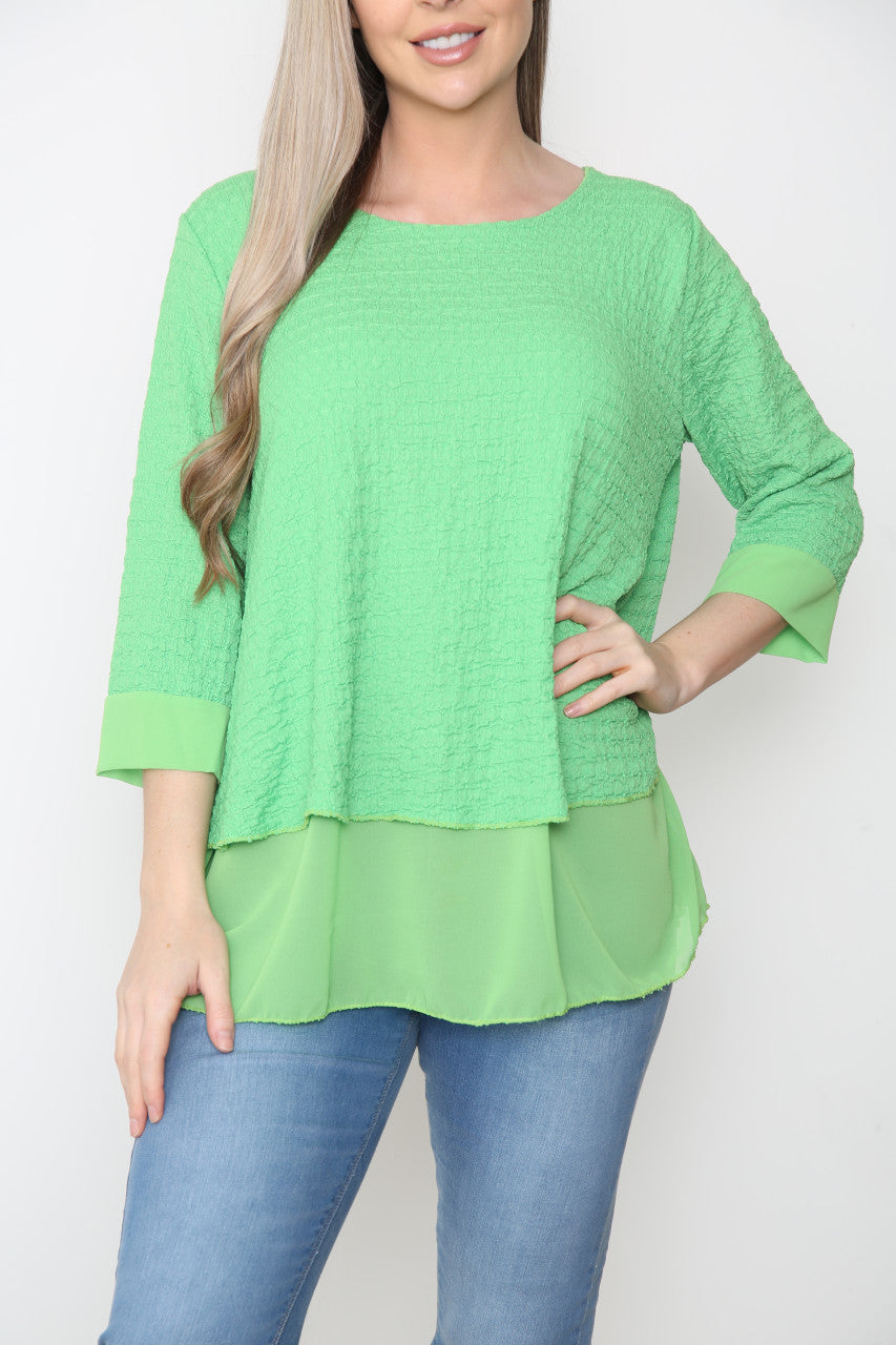 Ladies Crepe Chiffon Hem Top Green