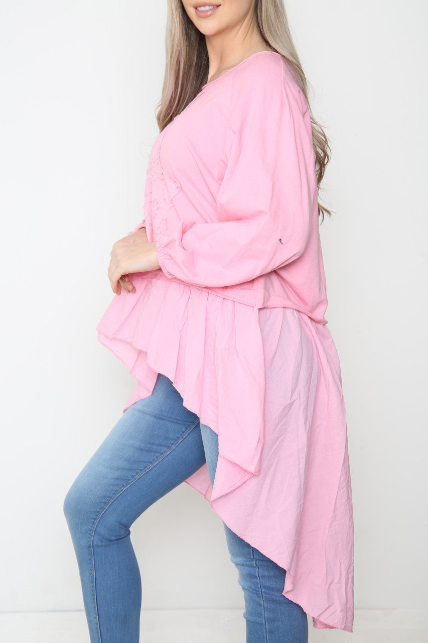 Dames Analgise Star Drop Hem Sweatshirt Top Roze