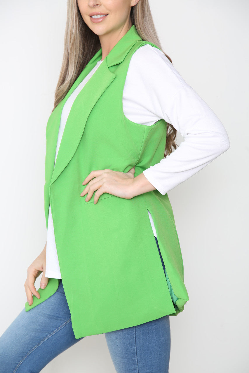 Ladies Plain Sleeveless Blazer Jacket Green
