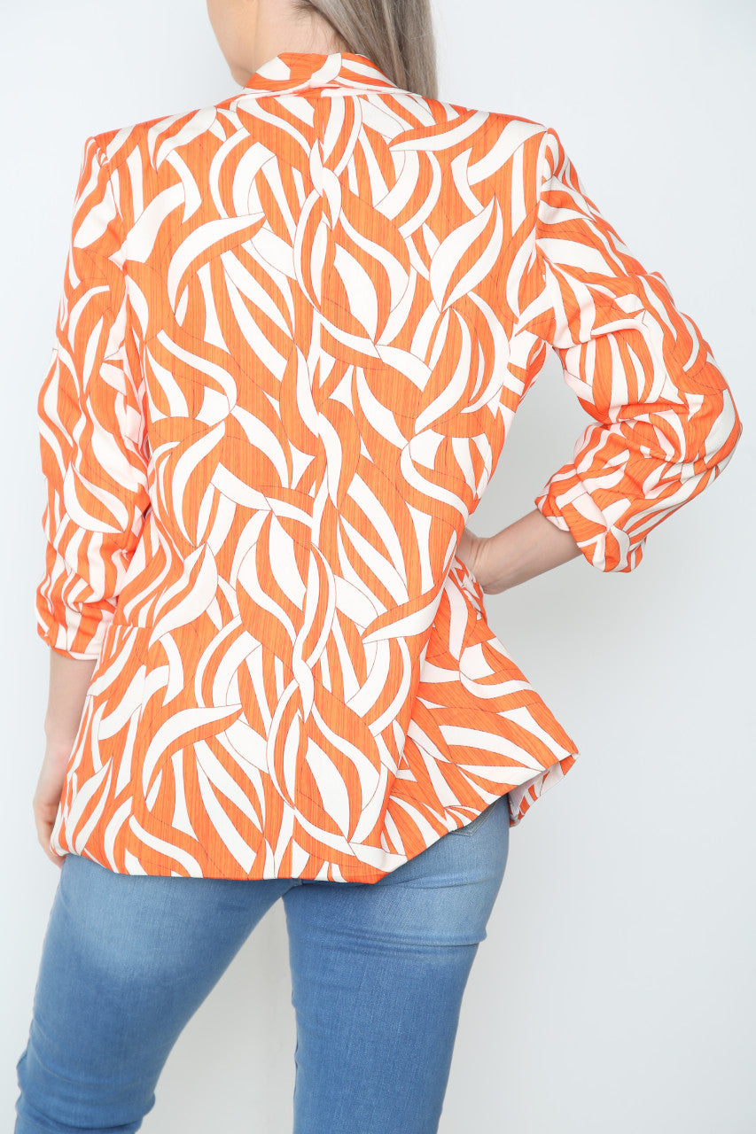 Ladies Geometric Print Blazer Jacket Orange