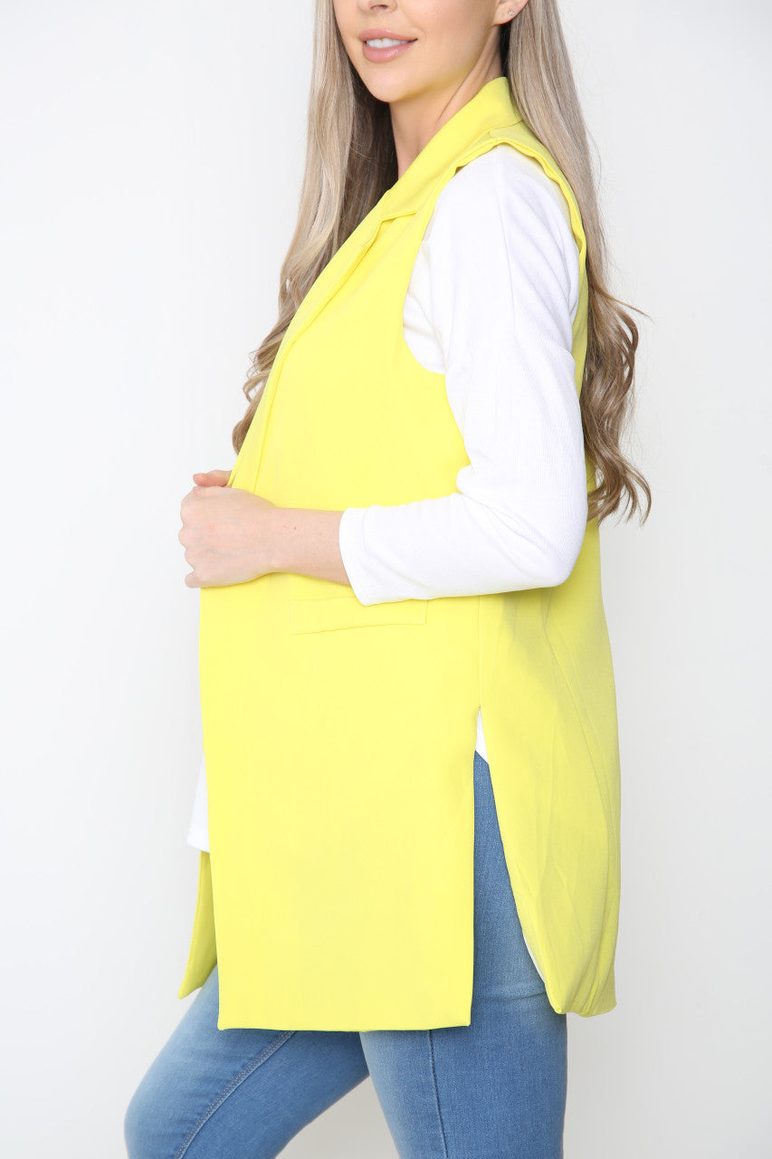 Ladies Plain Sleeveless Blazer Jacket Yellow