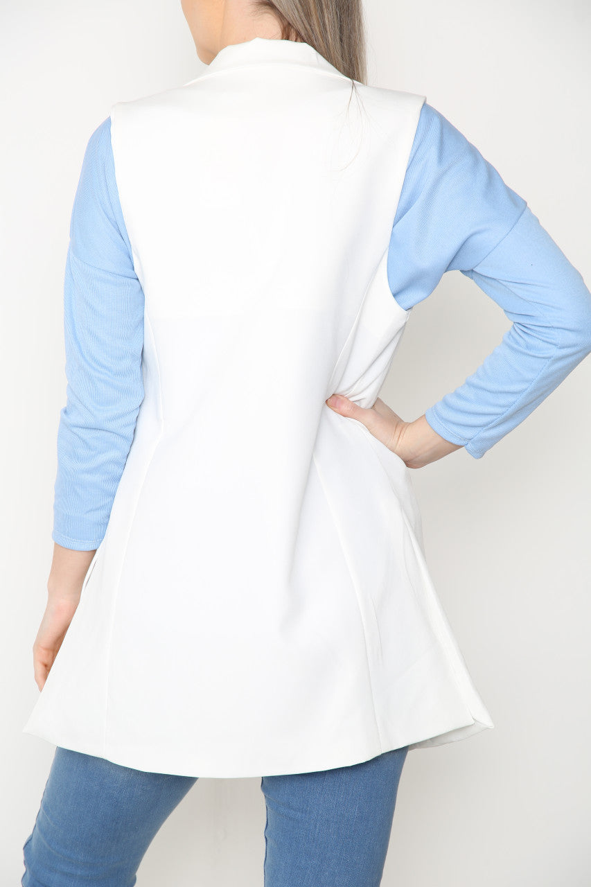 Ladies Plain Sleeveless Blazer Jacket White