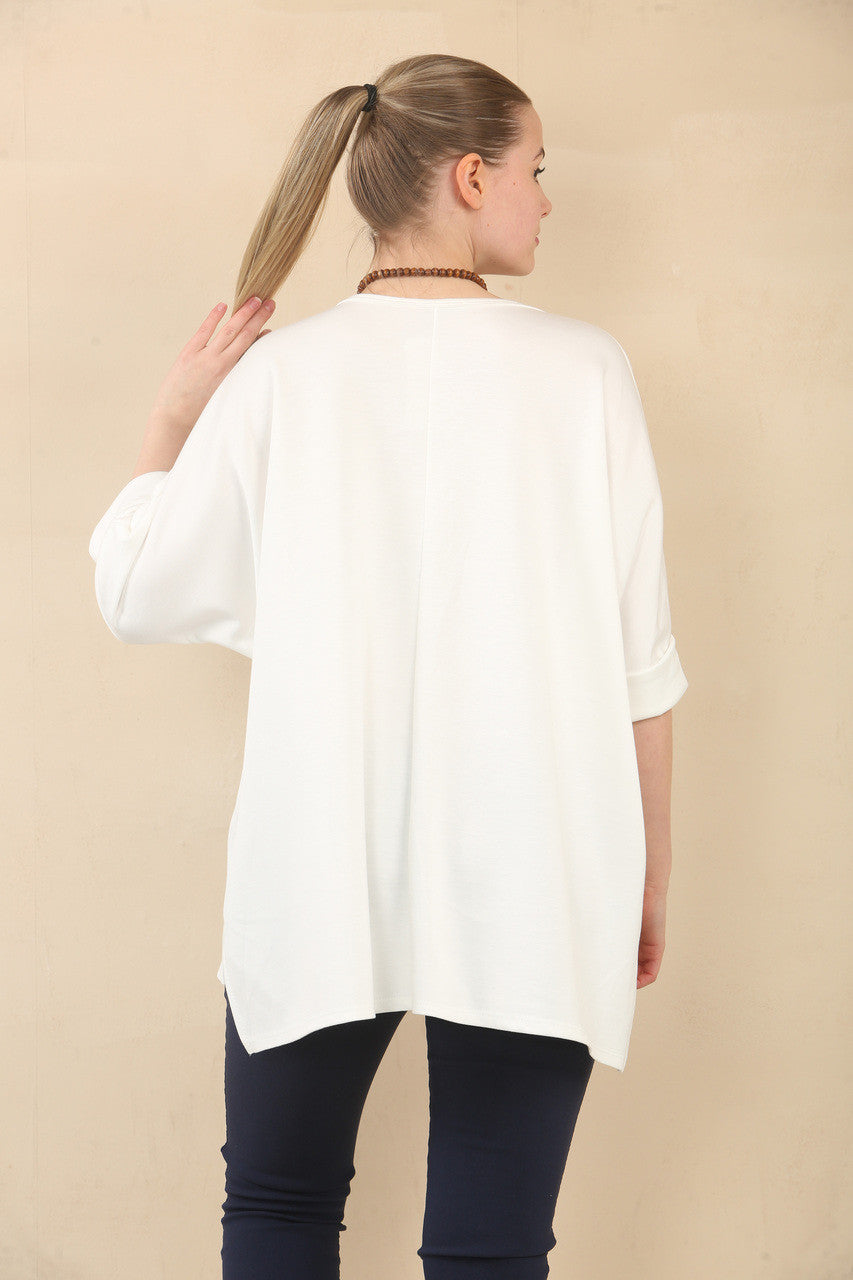 EFFEN 3/4 MOUW VLEERMUISMOUW TOP MET KETTING - WIT