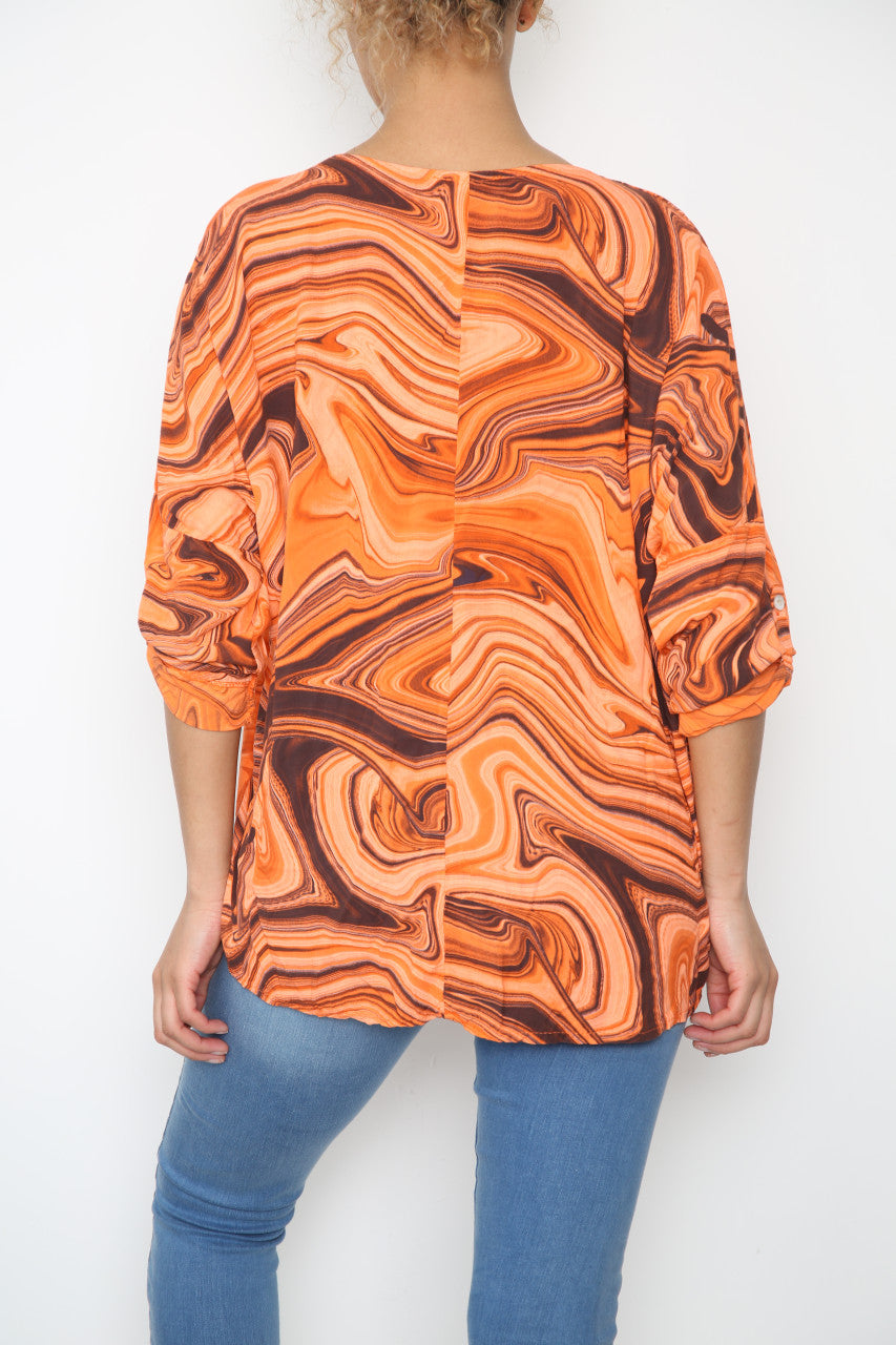Ladies Tie Dye Swirl Print Top Orange