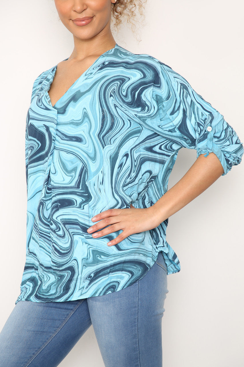 Dames Tie Dye Top met Wervelprint Turkoois