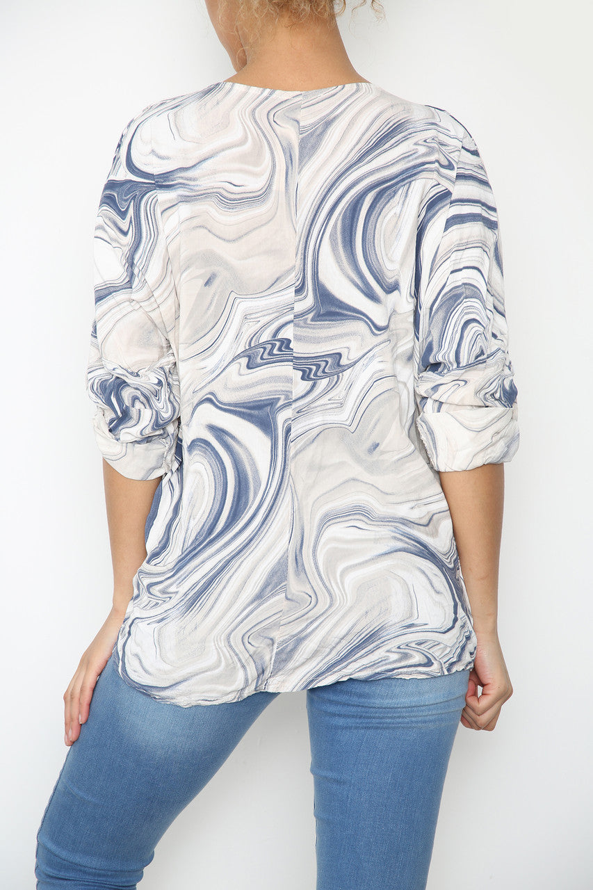 Ladies Tie Dye Swirl Print Top Stone