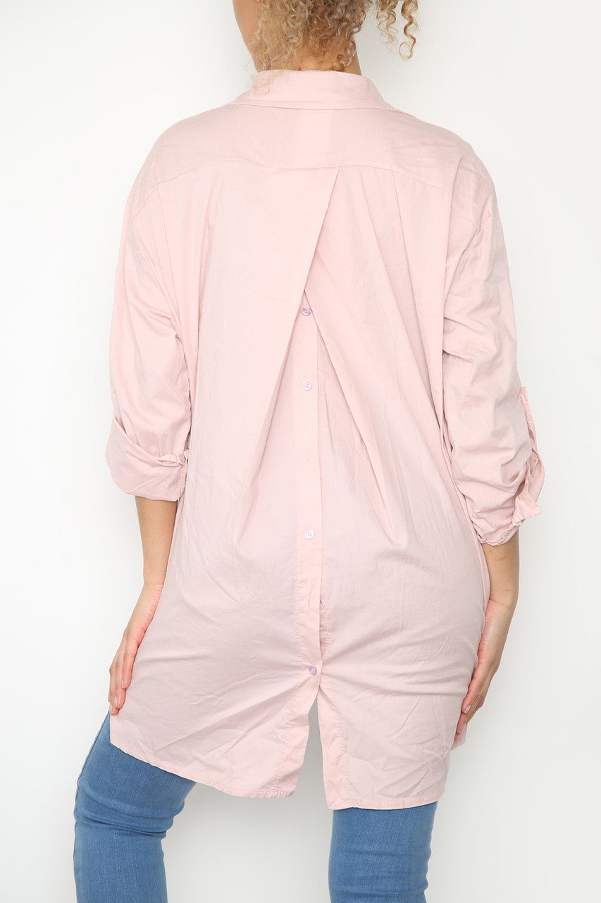 Dames Effen Shirt met Langere Achterkant Stoffig Roze