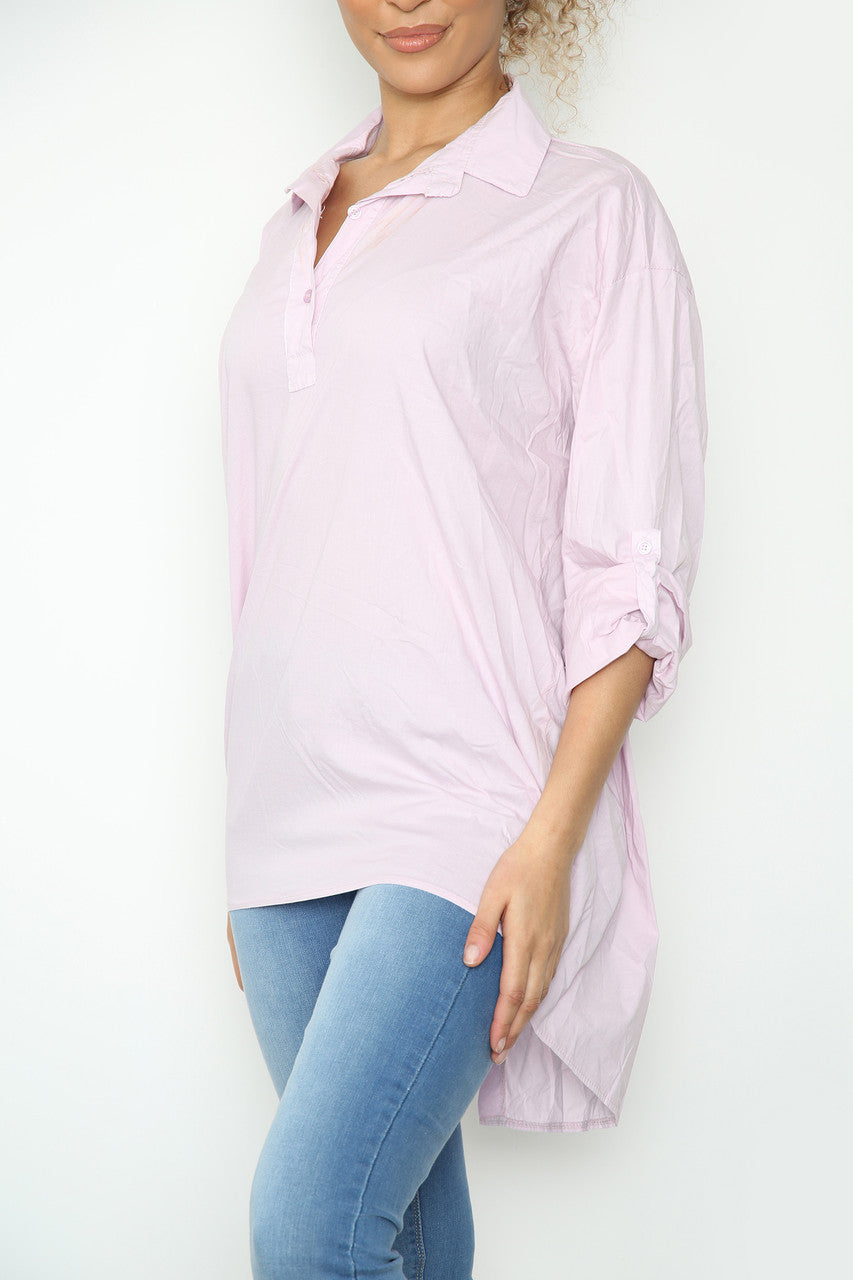 Dames Effen Shirt Top met Verlaagde Zoom Achterkant Lila