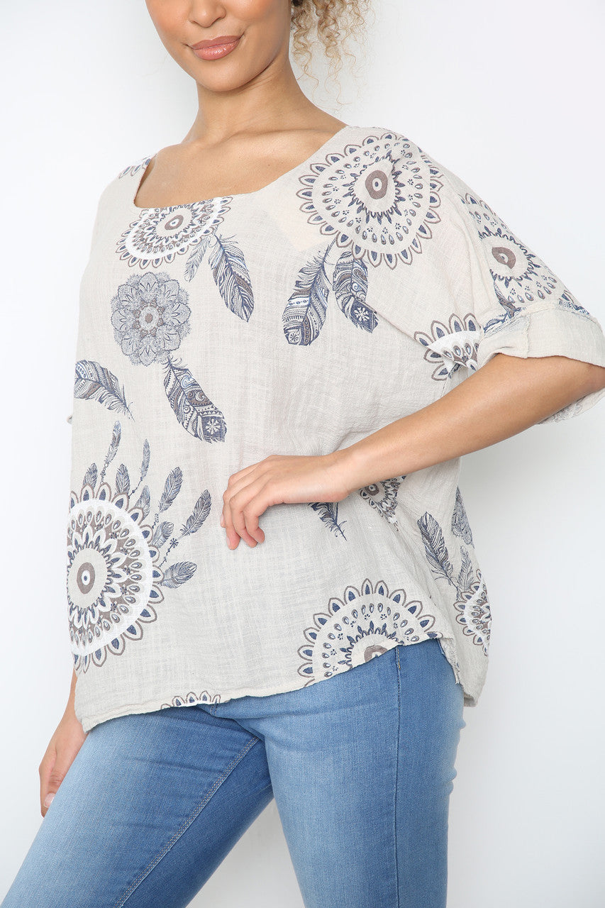 Dames Dreamcatcher Print Top Steen