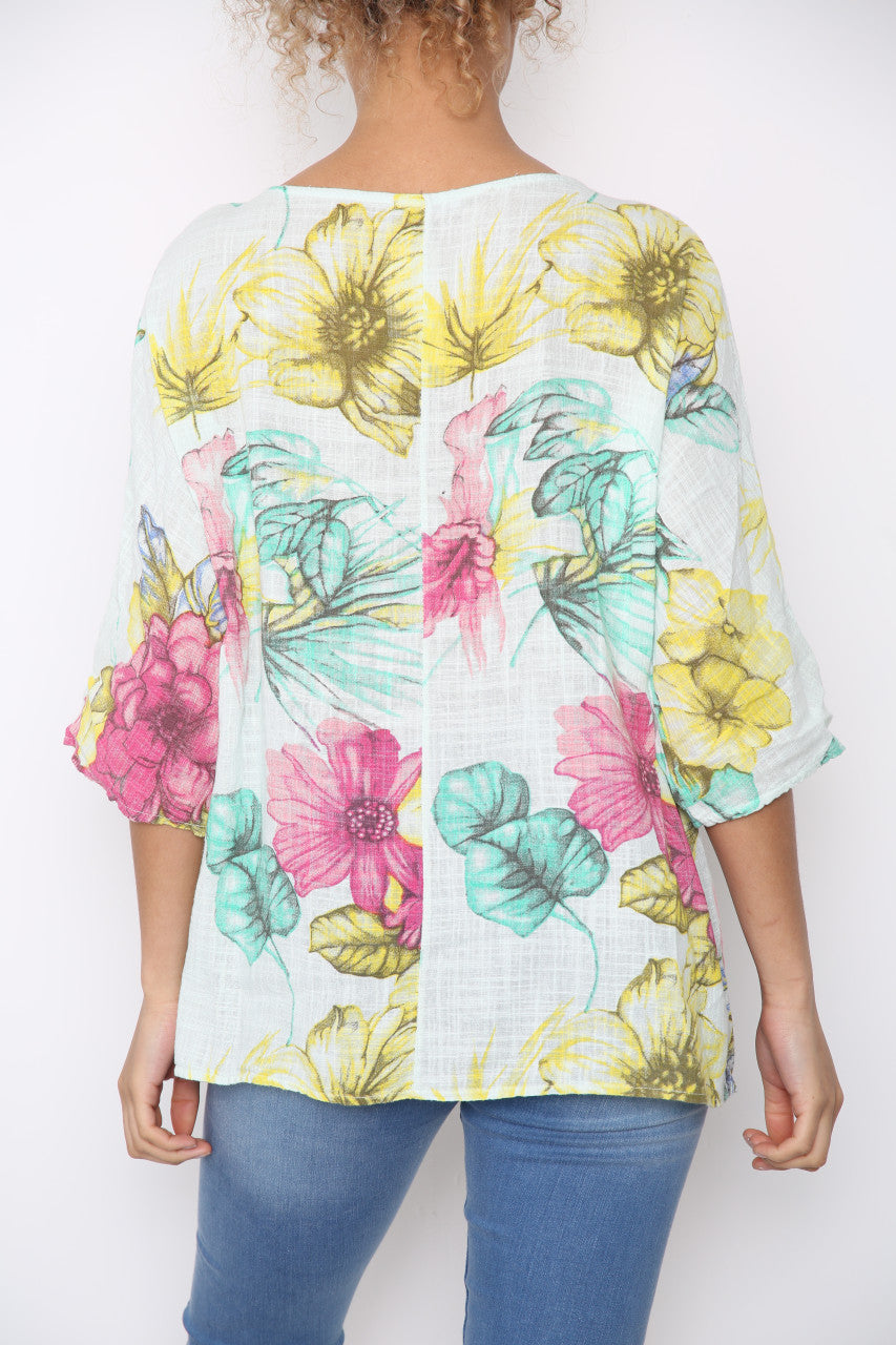 Dames Top met Kleurrijke Bloemenprint Mint