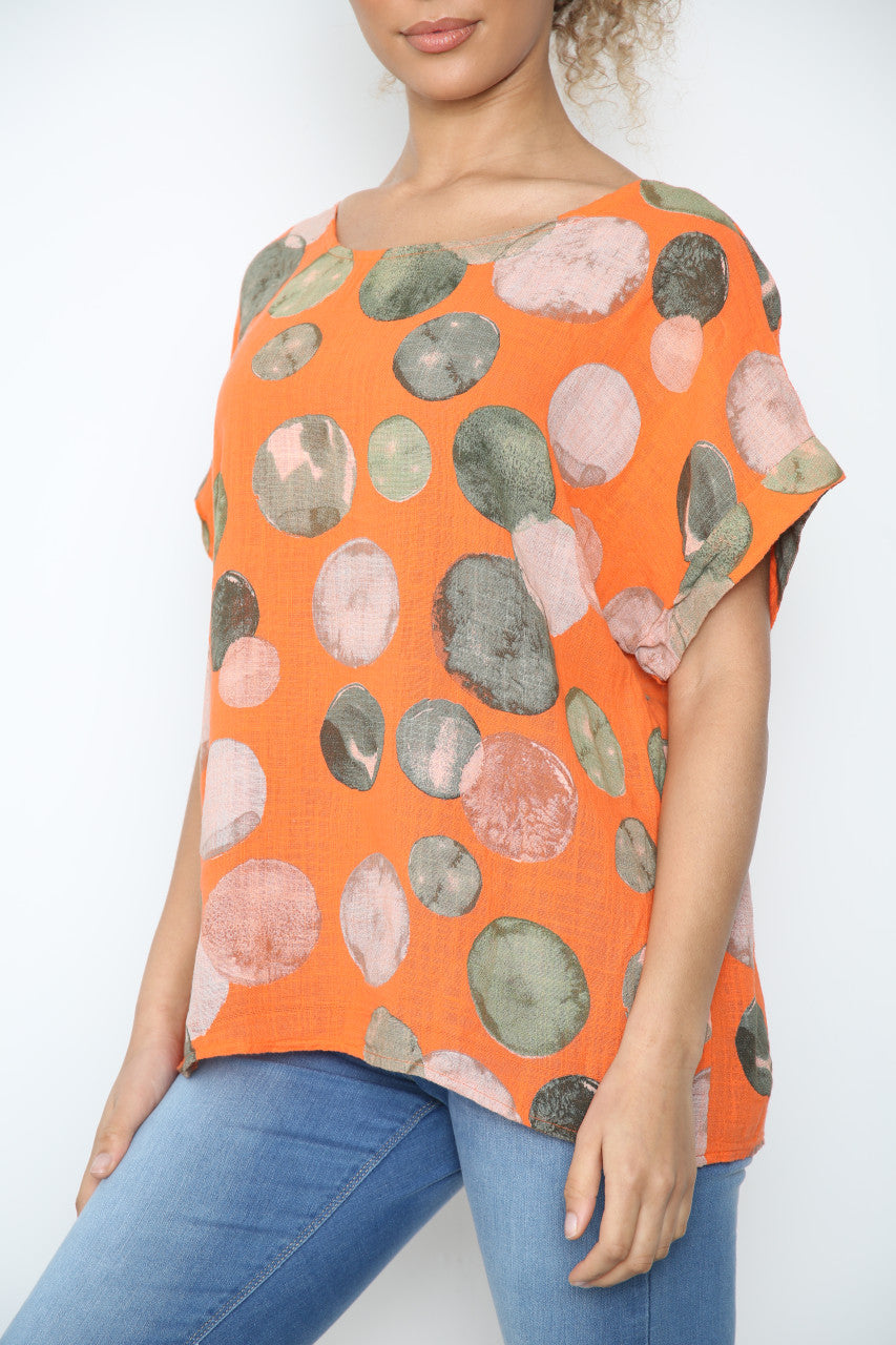 Dames Bubbles Cirkels Print Top Oranje